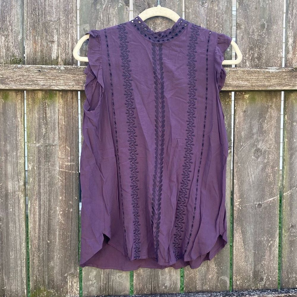 Sleeveless Embroidered Mock Neck Top - Purple